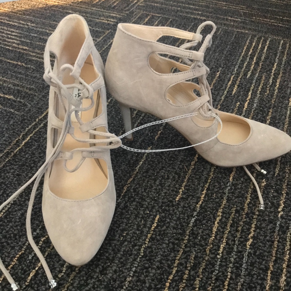 Karl Lagerfeld Lace up suede heels sand color
